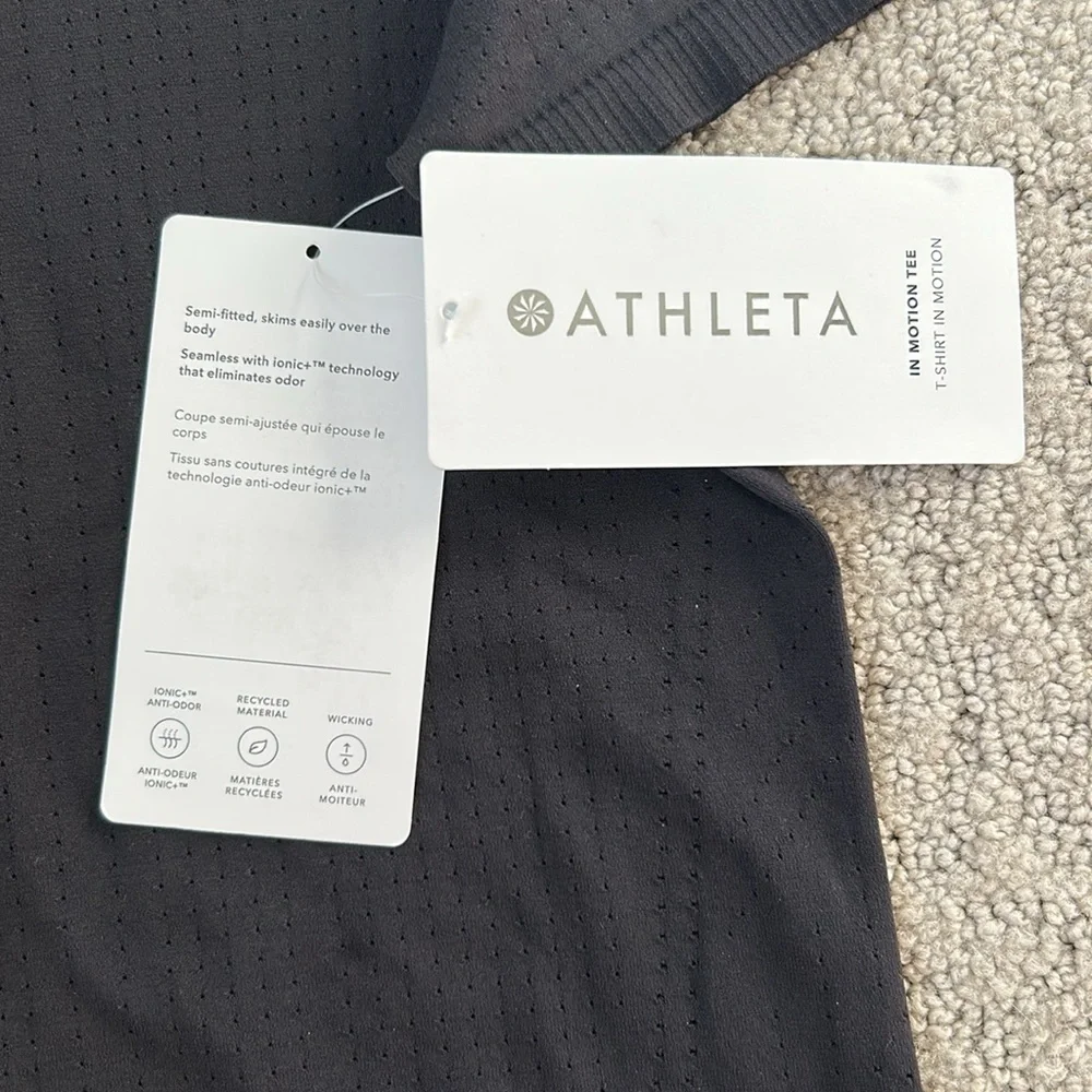 Athleta In Motion Seamless Top Workout Athletic Active Gym Tee Black SZ XS NWT - Picture 9 of 14